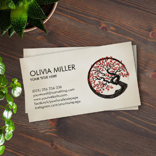 Enso Zen Circle Sakura Träd - Red Cherry Blommar Visitkort