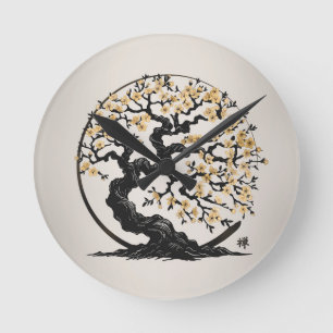 Enso Zen Circle Sakura träd Rund Klocka