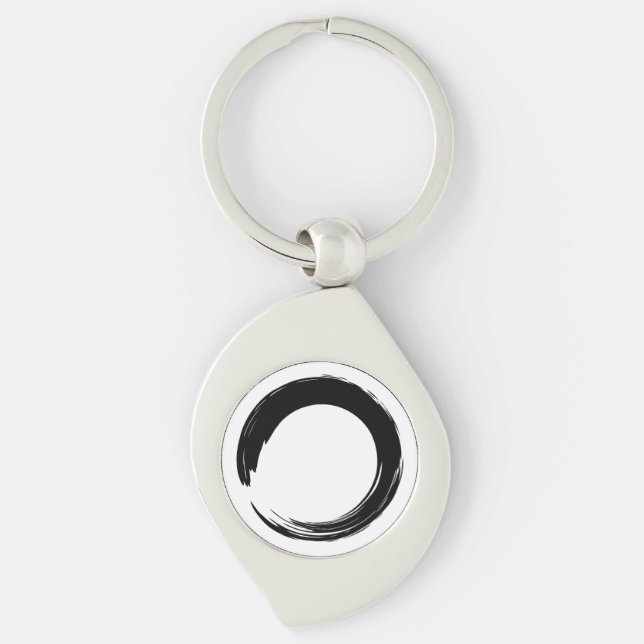 Enso Zen-cirkel Swirl Silverfärgad Nyckelring (Framsidan)