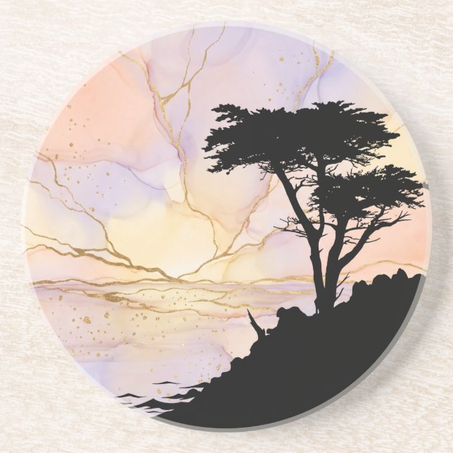 Enstaka cypress Pebble Beach gryning alkohol bläck Underlägg (Framsidan)