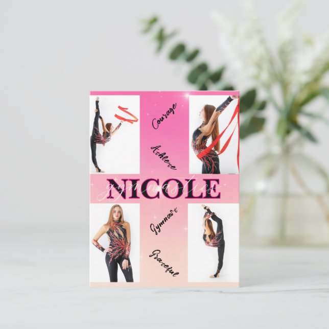 Entangated Gymnastics Rosa 4 Photo Encouragement Inbjudan Vykort (Stående Fram)