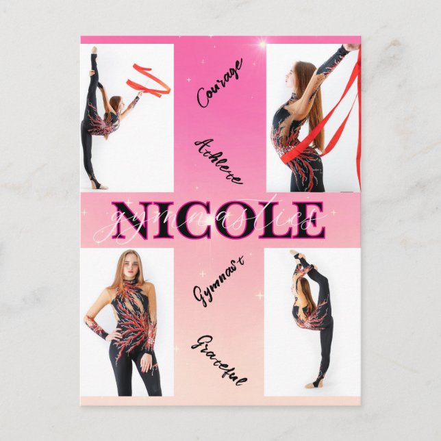 Entangated Gymnastics Rosa 4 Photo Encouragement Vykort (Framsida)