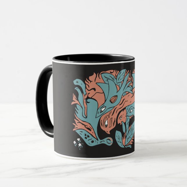 Entangled Aesthetic Birds TWArt 12-black Mugg (Framsida vänster)