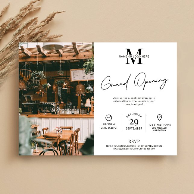 Enterprise Grand Open Minimalist Modern Photo Inbjudningar (Minimalist photo invite for your Business Grand Opening Event)