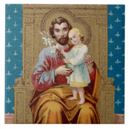 Enthroned St Joseph med Småbarn Jesus Child Kakelplatta
