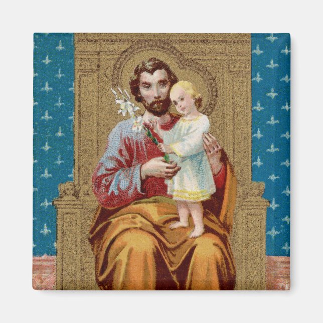 Enthroned St Joseph med Småbarn Jesus Child Magnet (Framsidan)