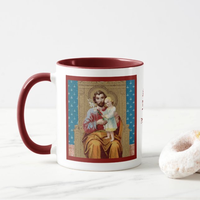 Enthroned St Joseph med Småbarn Jesus Child Mugg (Med munk)