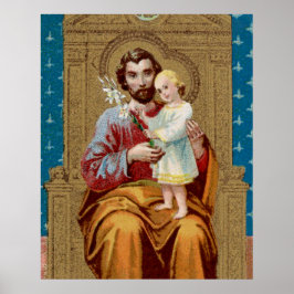 Enthroned St Joseph med Småbarn Jesus Child Poster