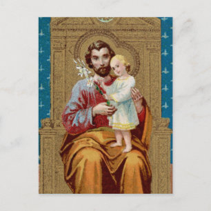 Enthroned St Joseph med Småbarn Jesus Child Vykort