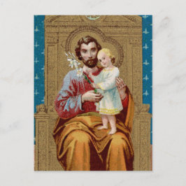 Enthroned St Joseph med Småbarn Jesus Child Vykort