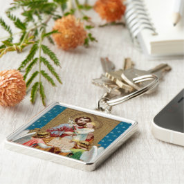 Enthroned St. Joseph Receiving Vatican Maquette Fyrkantig Silverfärgad Nyckelring