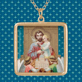 Enthroned St. Joseph Receiving Vatican Maquette Guldpläterat Halsband