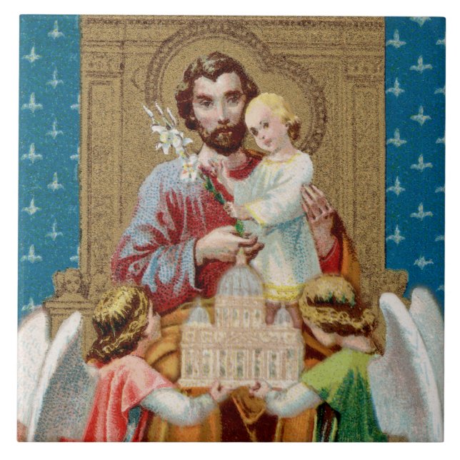 Enthroned St. Joseph Receiving Vatican Maquette Kakelplatta (Framsidan)