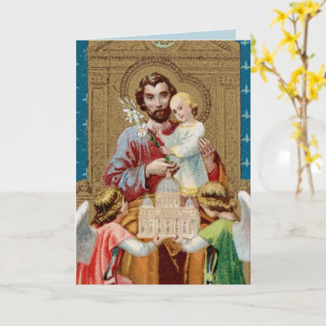 Enthroned St. Joseph Receiving Vatican Maquette Kort (Gul blomma)