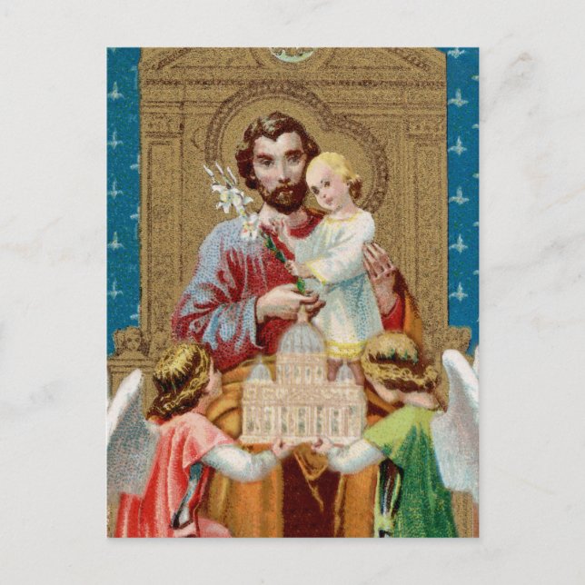 Enthroned St. Joseph Receiving Vatican Maquette Vykort (Framsida)