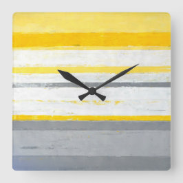 'Enthused' Grått and Gult Abstrakt Art Clock Fyrkantig Klocka