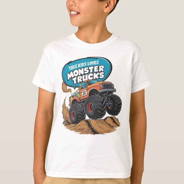 Enthusiastisk Kid och Monster Lastbil T Shirt (Framsida)