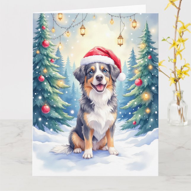 Entlebucher Mountain Dog Snöig Skog Tomte Kort (Gul blomma)