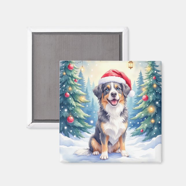Entlebucher Mountain Dog Snöig Skog Tomte Magnet (Front/Back)