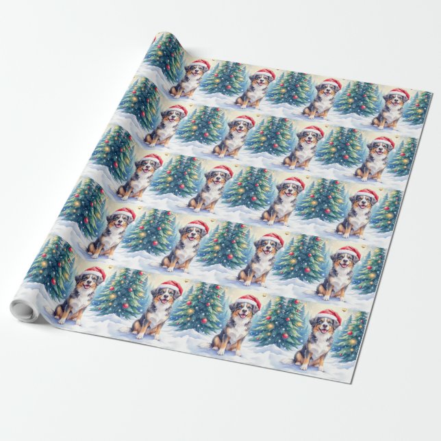 Entlebucher Mountain Dog Snöig Skog Tomte Presentpapper (Utrullad)