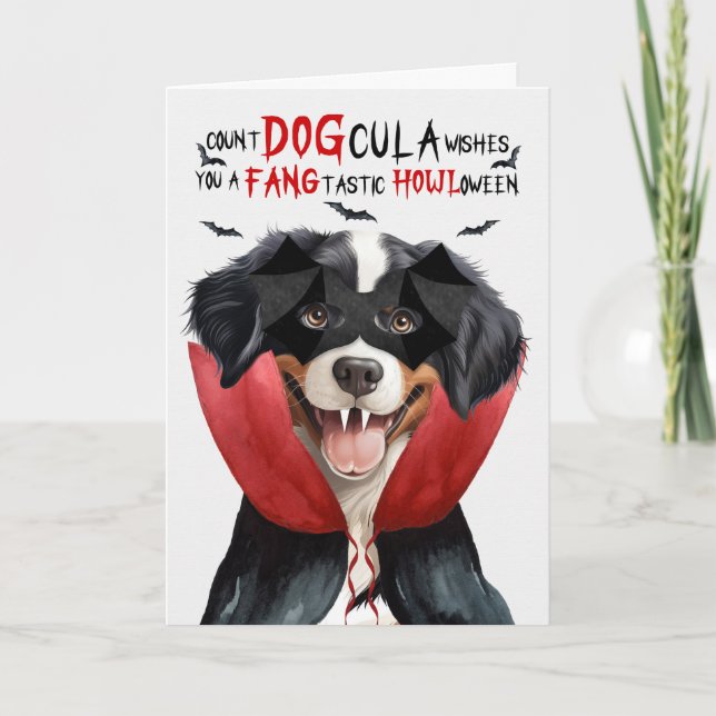 Entlebucher Mountain Funny Count DOGcula Halloween Helgkort (Framsida)