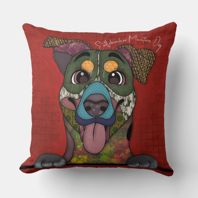 Entlebucher Mountain Hund handmålad Dekorativ kudd Kudde (Framsida)
