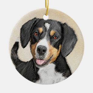 Entlebucher Mountain Hund Painting - Original Art Julgransprydnad Keramik