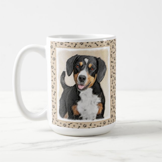 Entlebucher Mountain Hund Painting - Original Art Kaffemugg (Vänster)