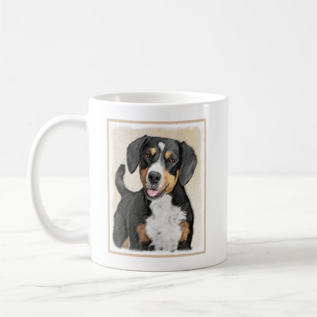 Entlebucher Mountain Hund Painting - Original Art Kaffemugg (Vänster)