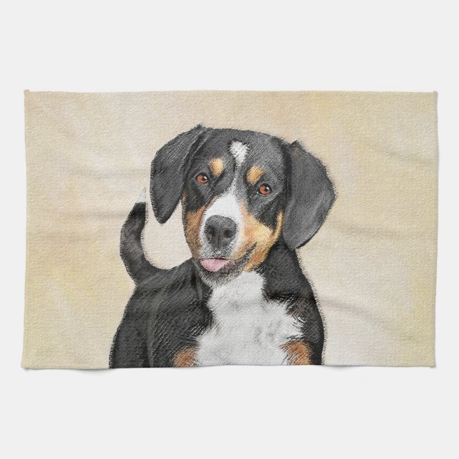 Entlebucher Mountain Hund Painting - Original Art Kökshandduk (Horisontell)