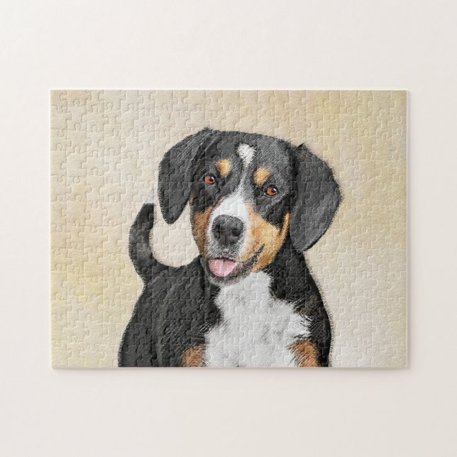 Entlebucher Mountain Hund Painting - Original Art Pussel (Horisontell)