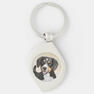 Entlebucher Mountain Hund Painting - Original Art Swirl Silverfärgad Nyckelring
