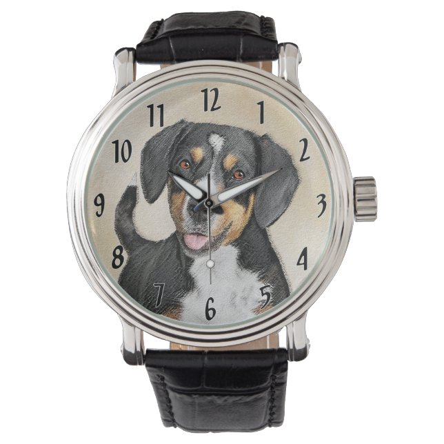 Entlebucher Mountain Hund Painting Original Hund Armbandsur (Framsida)