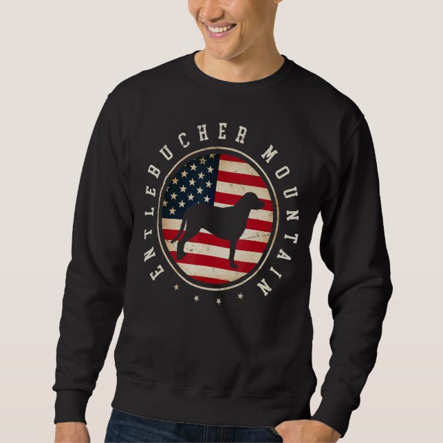 Entlebucher Mountain USA flagga 4 juli Hund Pappa Lång Ärmad Tröja (Framsida)