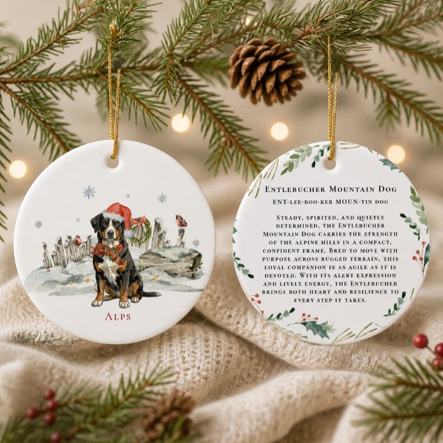 Entlebucher Sennenhund Monogram Julgransprydnad Keramik (Skapare uppladdad)
