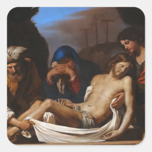 Entombment by Guercino Religiösa Art Fyrkantigt Klistermärke