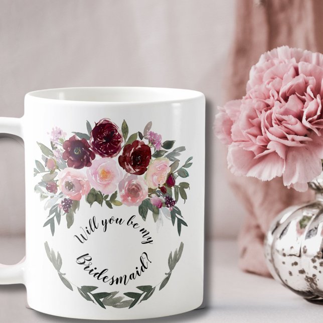 Entourage Förslag Burgundy & Blush Blommig Krans  Kaffemugg (Skapare uppladdad)