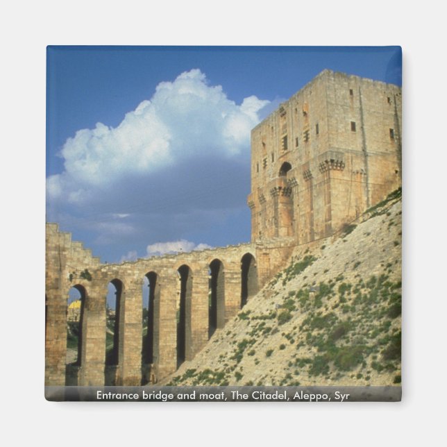 Entrance bridge and moat, The Citadel, Aleppo, Syr Magnet (Framsidan)