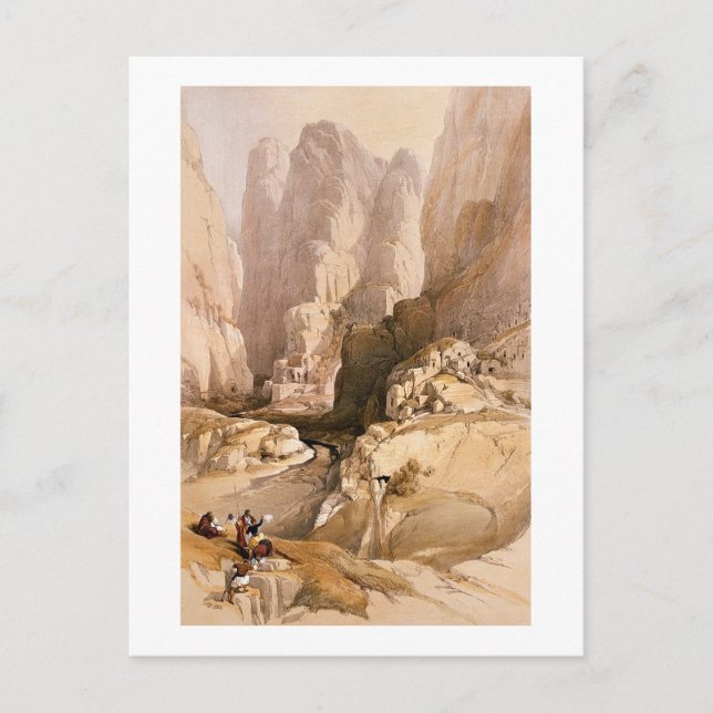 Entrance to Petra, 10 mars 1839, plate 98 from Vykort (Framsida)