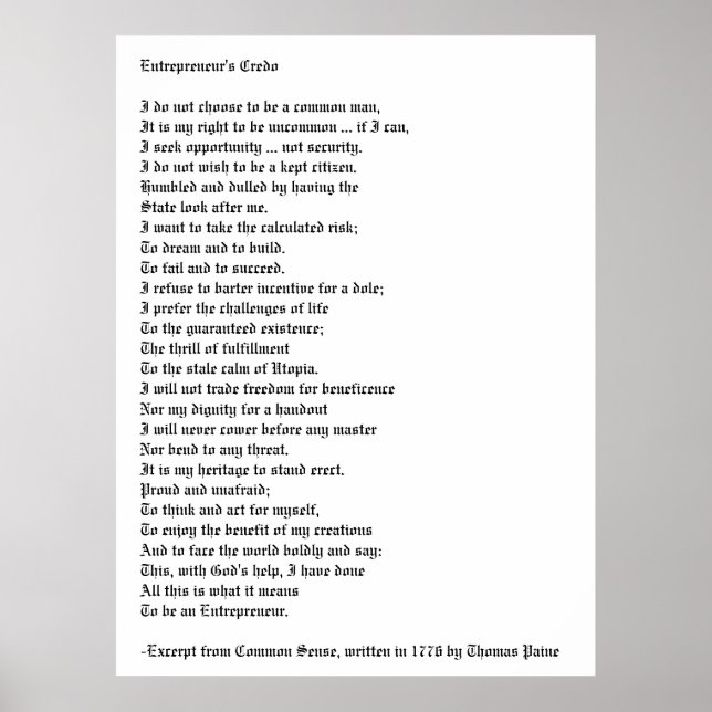 Entrepreneurs kredo poster (Framsidan)