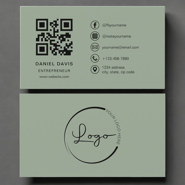 Entreprenör Sage Green Logo QR-kod  Visitkort (Skapare uppladdad)