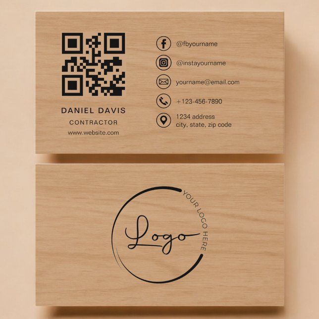 Entreprenör Trä Yrkesman QR-kod Visitkort (Skapare uppladdad)