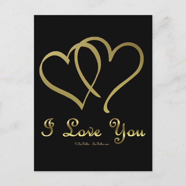 Entwined Gold Hearts jag älskar dig Vykort (Framsida)