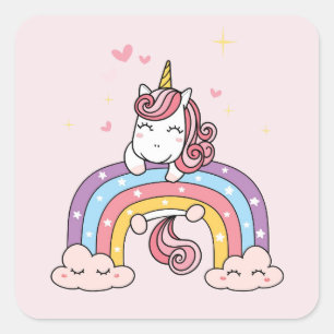 ENVELOPE SEAL STICKER: UNICORN + RAINBOW FYRKANTIGT KLISTERMÄRKE