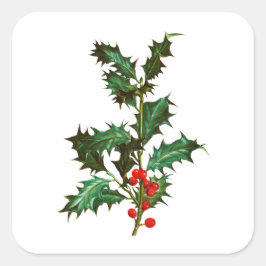 ENVELOPE SEAL STICKER : VINTAGE CHRISTMAS HOLLY FYRKANTIGT KLISTERMÄRKE