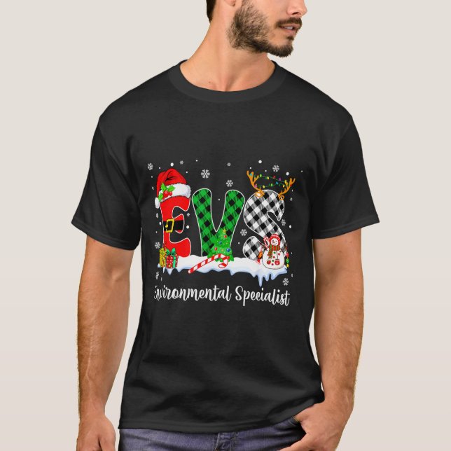 Environmental Specialist Christmas Lights Red Plai T Shirt (Framsida)