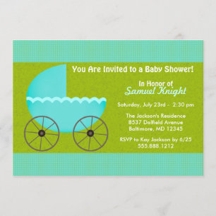 Envisager Blue Barnvagn Boy Baby Shower Inbjudan