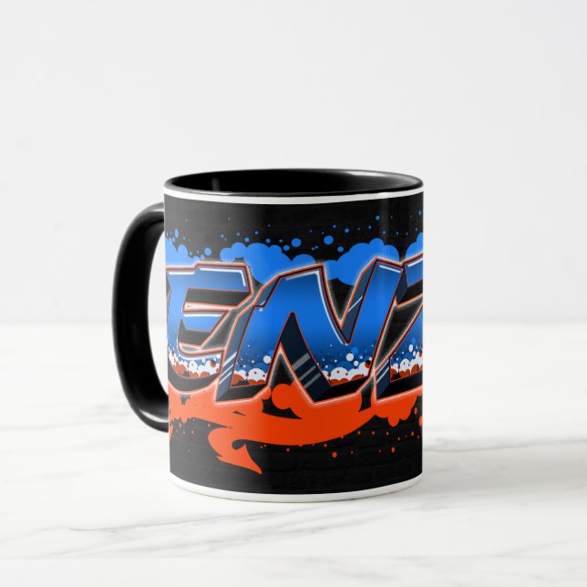 Enzo Vorname Name Graffiti blue orange Tasse Mugg (Framsida vänster)