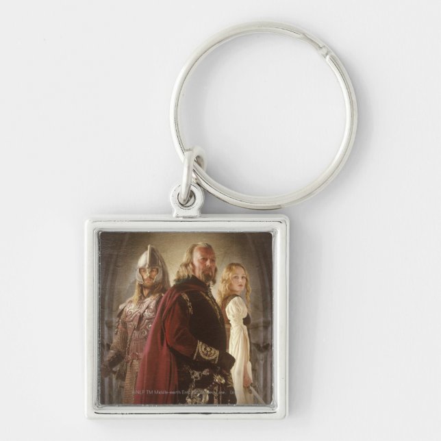 Eowyn och Theoden Fyrkantig Silverfärgad Nyckelring (Framsidan)