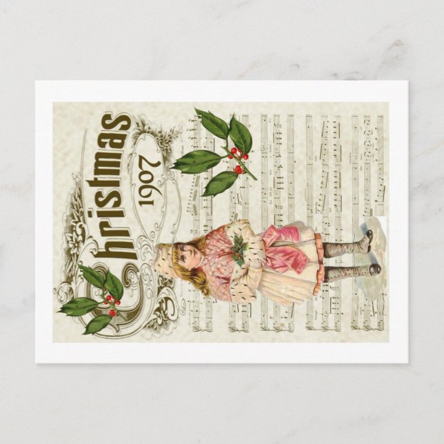 Ephemera 1907 jul Sång skript Holly Berry Vykort (Framsida)